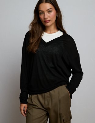 AE77 Premium Slinky Deep V-Neck Sweater