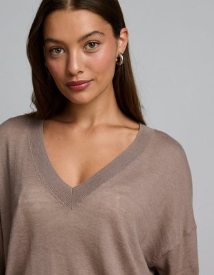 AE77 Premium Slinky Deep V-Neck Sweater