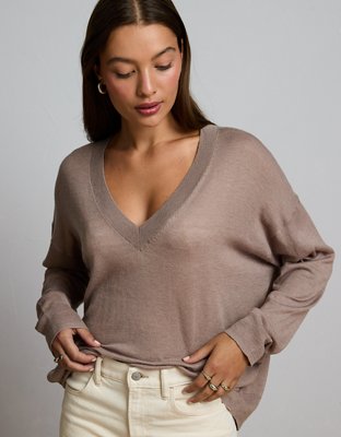 AE77 Premium Slinky Deep V-Neck Sweater