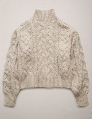 Женский свитер American Eagle AE77 Premium Shrunken Cocoon Mock Neck, цвет: Слоновая кость — фото 4