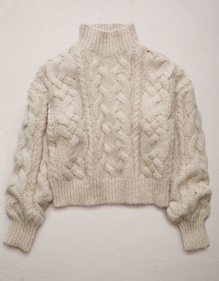 Женский свитер American Eagle AE77 Premium Shrunken Cocoon Mock Neck, цвет: Слоновая кость — фото 3