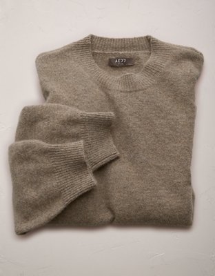 AE77 Premium Suéter Boyfriend con Cuello Redondo de Mezcla de Cachemira