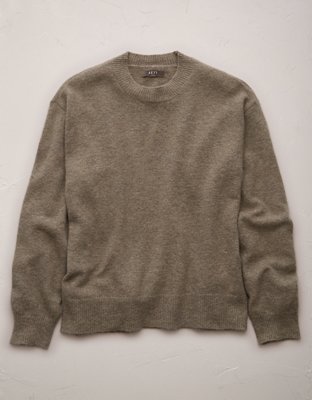 AE77 Premium Suéter Boyfriend con Cuello Redondo de Mezcla de Cachemira