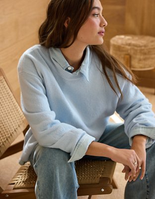 AE77 Premium Cashmere-Blend Crew Neck Boyfriend Sweater