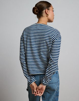 AE77 Premium Long-Sleeve Boxy Striped T-Shirt