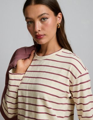 AE77 Premium Long-Sleeve Boxy Striped T-Shirt