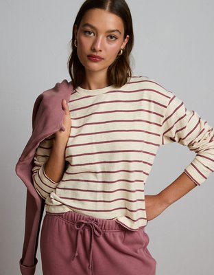 AE77 Premium Long-Sleeve Boxy Striped T-Shirt