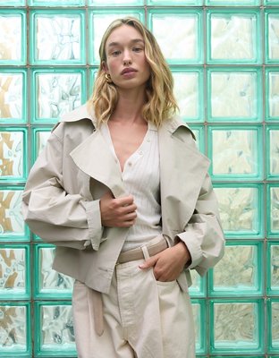 AE77 Premium Cropped Utility Trench Coat