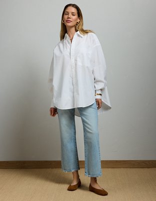 Chemisier petit ami en popeline surdimensionné haute de gamme AE77