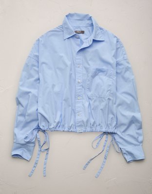 AE77 Premium Poplin Long-Sleeve Button-Up Bubble Shirt
