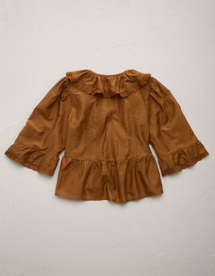 AE77 Premium Ruffle V-Neck Blouse