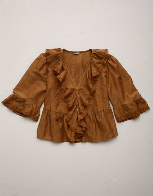 AE77 Premium Ruffle V-Neck Blouse