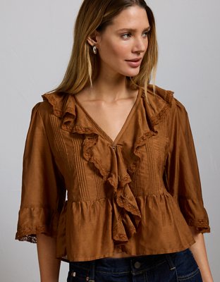 AE77 Premium Ruffle V-Neck Blouse
