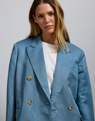 Blazer croisé en mélange de lin et de soie haut de gamme AE77