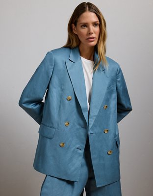 Blazer croisé en mélange de lin et de soie haut de gamme AE77