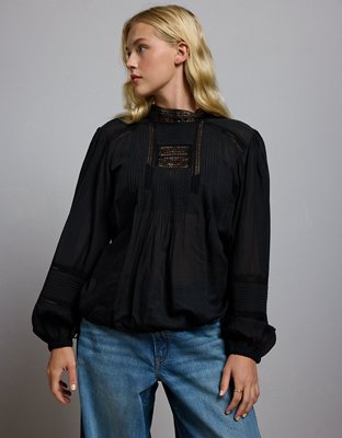 AE77 Premium Lace Peasant Blouse