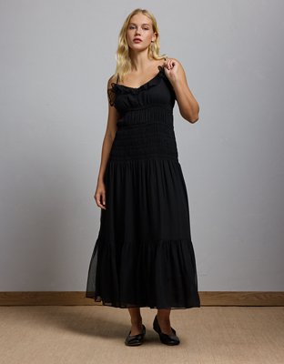 black smocked maxi dress Maelle - * Semi see through * Style Baltic Born Womens Monica Smocked