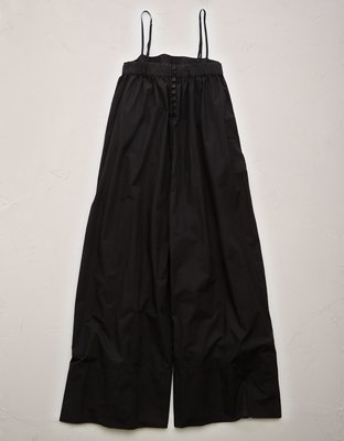 AE77 Premium Wide-Leg Cropped Poplin Jumpsuit