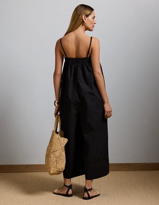 AE77 Premium Wide-Leg Cropped Poplin Jumpsuit