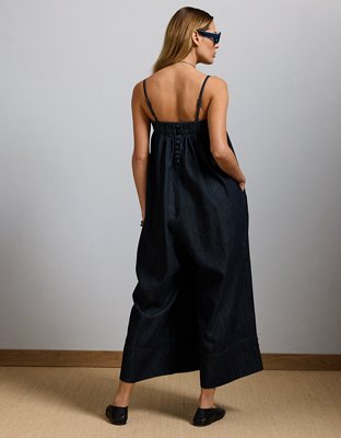 AE77 Premium Wide-Leg Denim Jumpsuit | American Eagle