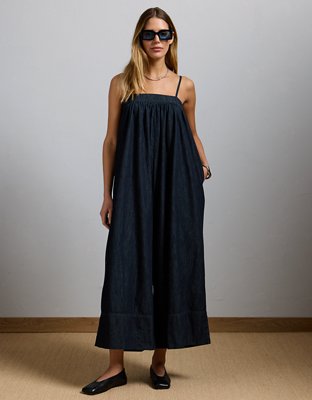 AE77 Premium Wide-Leg Denim Jumpsuit