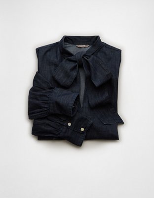 AE77 Premium Denim Bow Blouse | AE