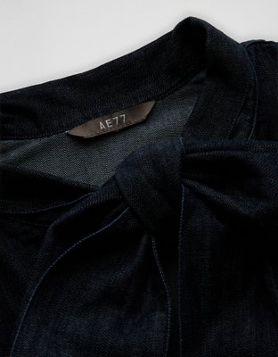 AE77 Premium Denim Bow Blouse