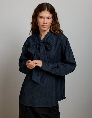 Blouse à boucle en denim haut de gamme AE77