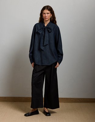 Blouse à boucle en denim haut de gamme AE77