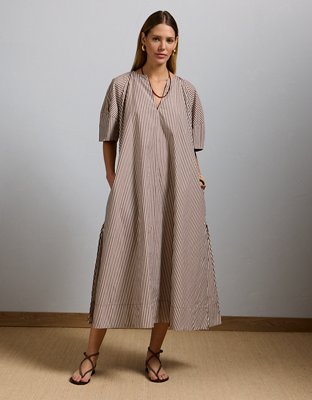 Robe longue en popeline rayée haut de gamme AE77