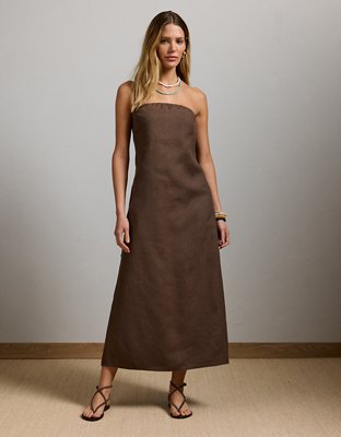 AE77 Premium Strapless Linen Midi Dress