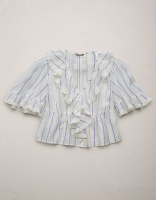 AE77 Premium Blusa Escote V con Volantes