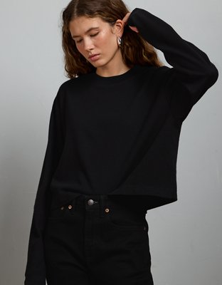 AE77 Premium Boxy Long-Sleeve Cropped T-Shirt