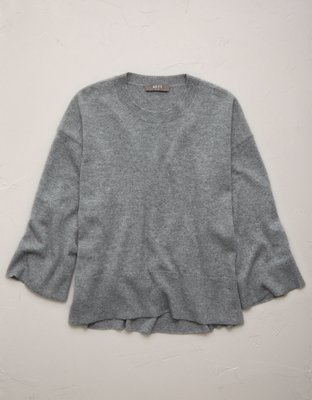 Женский свитер American Eagle AE77 Premium Oversized Cashmere Sweater T-Shirt, цвет: Меланжевый серый — фото 3