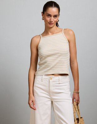 AE77 Striped Square Neck Tank Top
