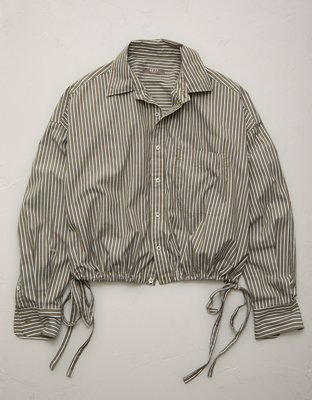 Женская рубашка American Eagle AE77 Premium Poplin, цвет: Оливковый — фото 3