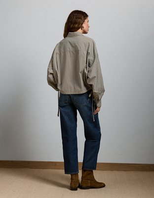 Женская рубашка American Eagle AE77 Premium Poplin, цвет: Оливковый — фото 2