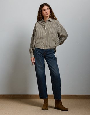 Женская рубашка American Eagle AE77 Premium Poplin, цвет: Оливковый — фото 5
