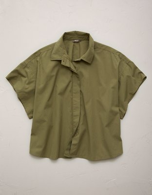 Женская рубашка American Eagle AE77 Short Sleeve Poplin, цвет: Зелёный — фото 3