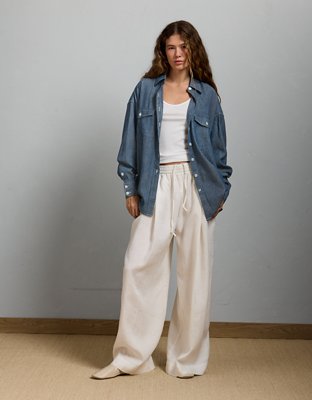 AE77 Oversized Denim Boyfriend Shirt