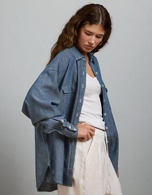 AE77 Oversized Denim Boyfriend Shirt