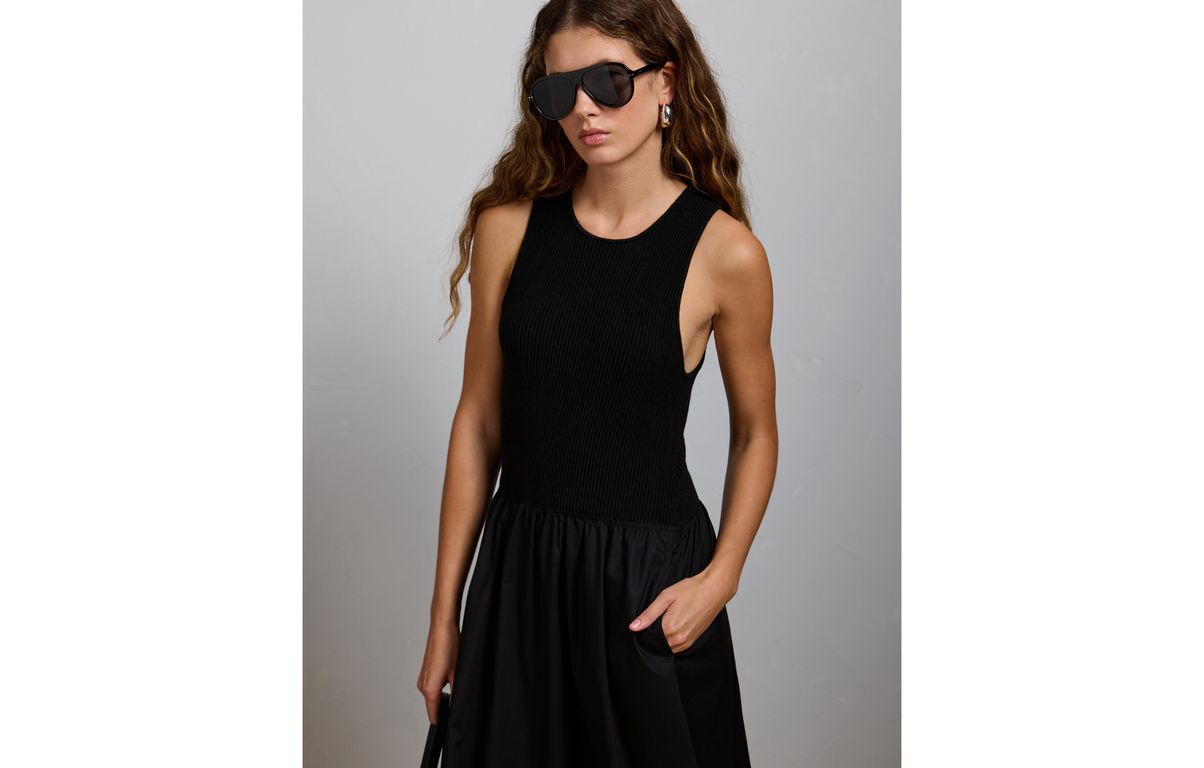 AE77 Premium Mixed Media Midi Dress