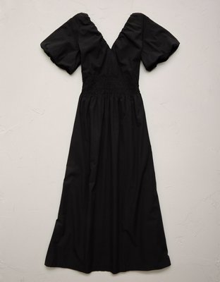 AE77 Premium Puff Sleeve Midi Poplin Dress