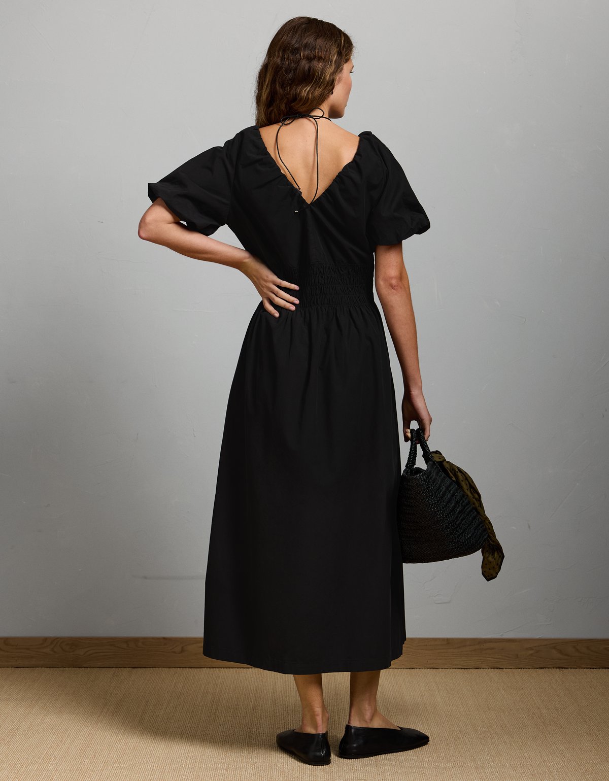 AE77 Premium Puff Sleeve Midi Poplin Dress - image 2