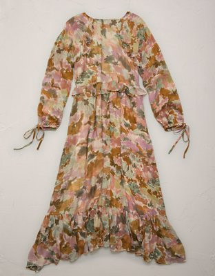 AE77 Premium Ruffled Chiffon Midi Dress