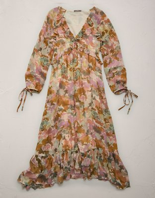 AE77 Premium Ruffled Chiffon Midi Dress