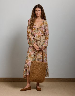 AE77 Premium Ruffled Chiffon Midi Dress