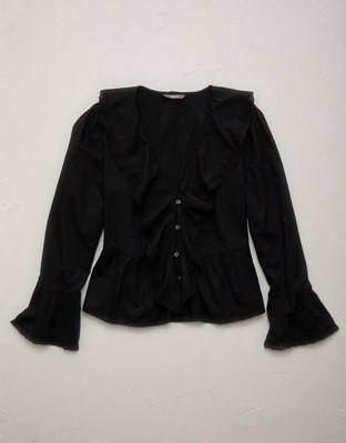 AE77 Ruffled V-Neck Blouse