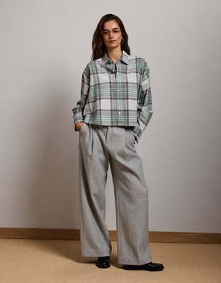 AE77 Cropped Flannel Shirt