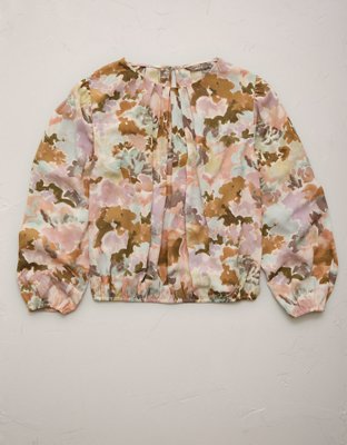 AE77 Premium Bubble-Hem Chiffon Blouse